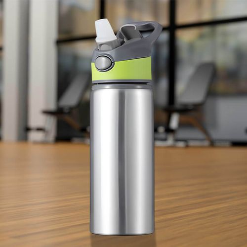 Srebrny bidon 650 ml z Twoim nadrukiem zielona wstawka na Arena.pl