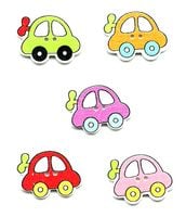 Guziki drewniane 28x21 mm auta samochód 5 szt. mix