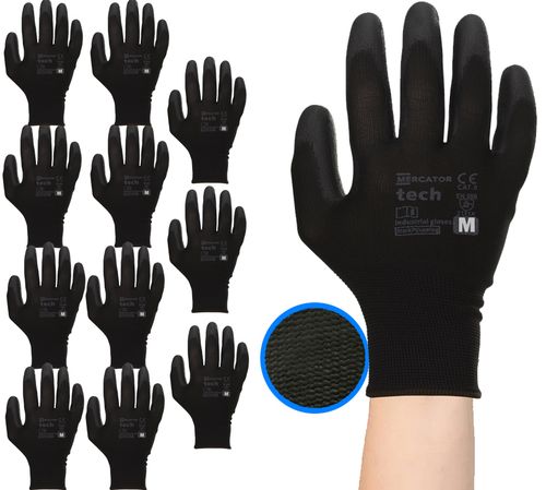 rękawice robocze mercator tech black+black pu - m - 12 par na Arena.pl