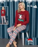 Damska piżama z bawełny ocieplana świąteczna na prezent zimowa L