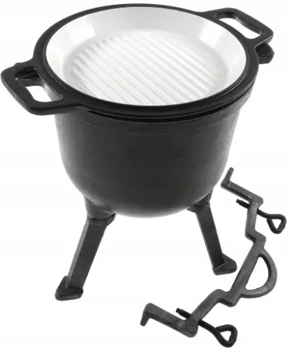 Kociołek myśliwski na pieczonki 8l żeliwny emaliowany 2w1 grill na Arena.pl