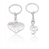 Brelok do kluczy Serduszko Klucz Wiolinowy dla Par 2 sztuki komplet srebrne