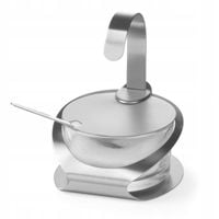 Cukiernica ze szkła i stali nierdzewnej z łyżeczką śr. 130mm wys. 90mm