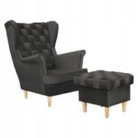 Fotel uszak Carol z podnóżkiem skandynawski Family Meble ciemny grafit