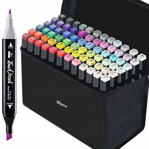 MARKERY ALKOHOLOWE ZESTAW 80SZT FLAMASTRY DWUSTRONNE PISAKI MAZAKI + TORBA na Arena.pl