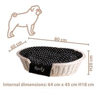 Poppy OWALNE wybielane WIKLINOWE LEGOWISKO DLA ZWIERZĄT Z IMIENIEM KOSZ DLA PSA 80X60 H20 / ROZMIAR WEWNĘTRZNY 64X45 H18 CM uniwersalny