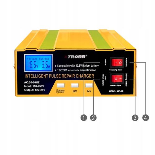 Prostownik SAMOCHODOWY AUTOMATYCZNY Z FUNKCJĄ NAPRAWY AKUMULATORÓW 12V 24V na Arena.pl