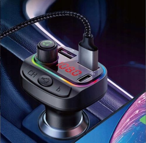Transmiter bluetooth FM samochodowy SZYBKA ładowarka PD 24W QC3.0 USB-C RGB na Arena.pl