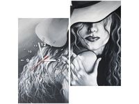 60X60CM ZEGAR SZARA DAMA OBRAZ DREWNO ŚCIAN KWADRAT