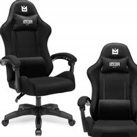 Materiałowy fotel gamingowy biurowy krzesło gracza czarny - Tkanina