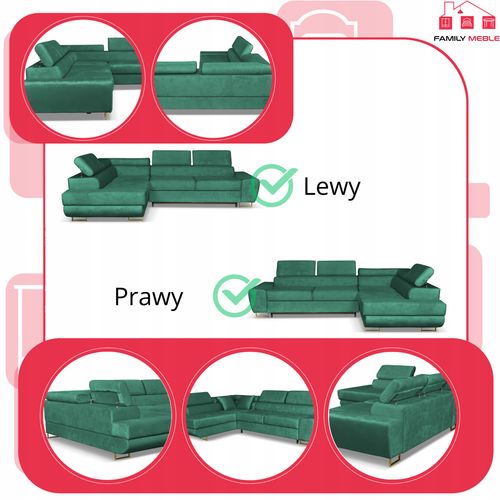 Narożnik rogówka rozkładany f spania Bosso lewy Family meble zielony welur na Arena.pl