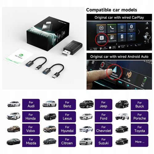 HEYINCAR 2 w 1 Bezprzewodowy adapter samochodowy Apple Carplay Android na Arena.pl