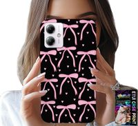 ETUI DO MOTOROLA MOTO G14 - CZARNO RÓŻOWE WSTĄŻKI KOKARDKI WSTĄŻKA