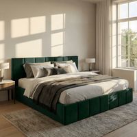 ŁÓŻKO TAPICEROWANE 140x200 ŁÓŻKO PREMIUM Z POJEMNIKIEM BUTELKOWA ZIELEŃ