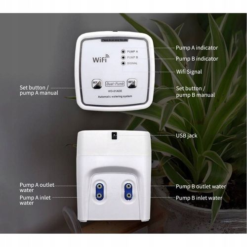INTELIGENTNY AUTOMATYCZNY PODLEWACZ DO KWIATÓW Z PODWÓJNĄ POMPĄ WIFI na Arena.pl