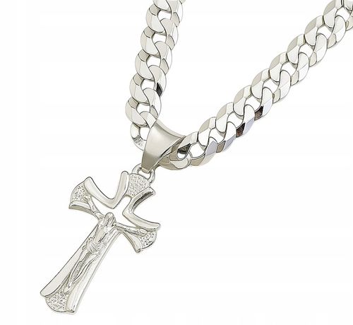 Łańcuszek Męski Srebrny Pancerka 8,00 mm z Krzyżykiem pr 925 Grawer Gratis na Arena.pl