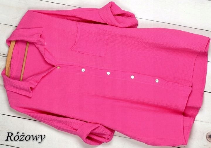 MUŚLINOWA KOSZULA TUNIKA oversize BAWEŁNA GUZIKI z masy perłowej 914 zdjęcie 2