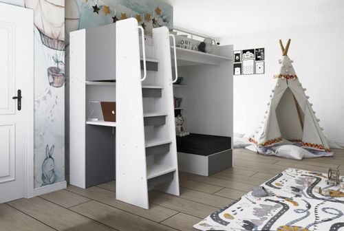 Łóżko piętrowe JSM7 z sofą i biurkiem biały mat + materac Radomenes na Arena.pl