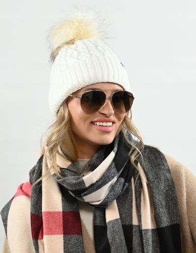 Czapka Damska Z Pomponem Zimowa kremowa Ciepła czapka z polarem PL - ECRU na Arena.pl