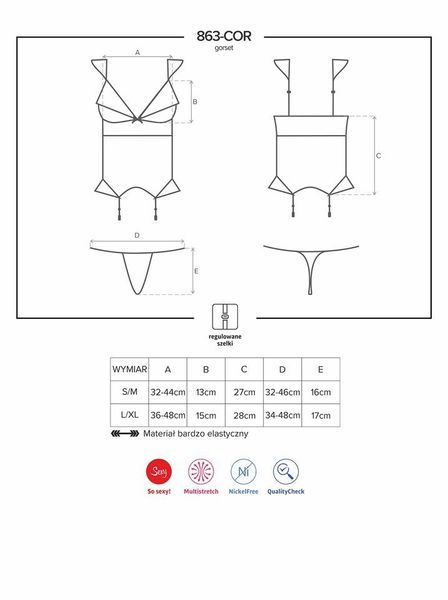 Kobiecy Gorset i Stringi - Obsessive 863-COR-3 L/XL zdjęcie 5