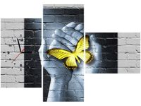 100CM 70CM ZEGAR 3 ELEM ŻÓŁTY MOTYL ŚCIENNY OBRAZ