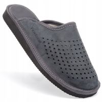 Kapcie Męskie Skórzane, Pantofle Domowe Nubukowe z Dziurkami 40-46 PanSzew