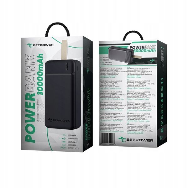 BeePower Power Bank 30000mAh 2 porty do ładowania zdjęcie 2