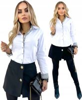 Elegancka klasyczna biała KOSZULA DAMSKA kołnierzyk kwiatki modna stylowa