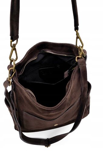 Zamszowa torebka worek skóra brązowa czekoladowa na Arena.pl