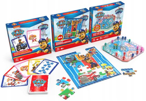 Zestaw 3 Gry Planszowe Dla Dzieci Puzzle Pop-Up Karty Jumbo Psi Patrol 3w1 na Arena.pl
