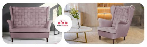 Zestaw wypoczynkowy Carol sofa fotele paski Family Meble granatowy na Arena.pl