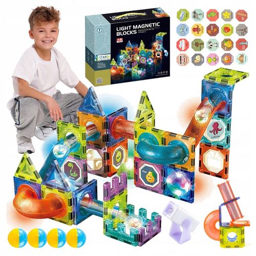 Klocki Magnetyczne Święcący Tor Kulkowy 75 Elementów Kulodrom Zestaw na Arena.pl