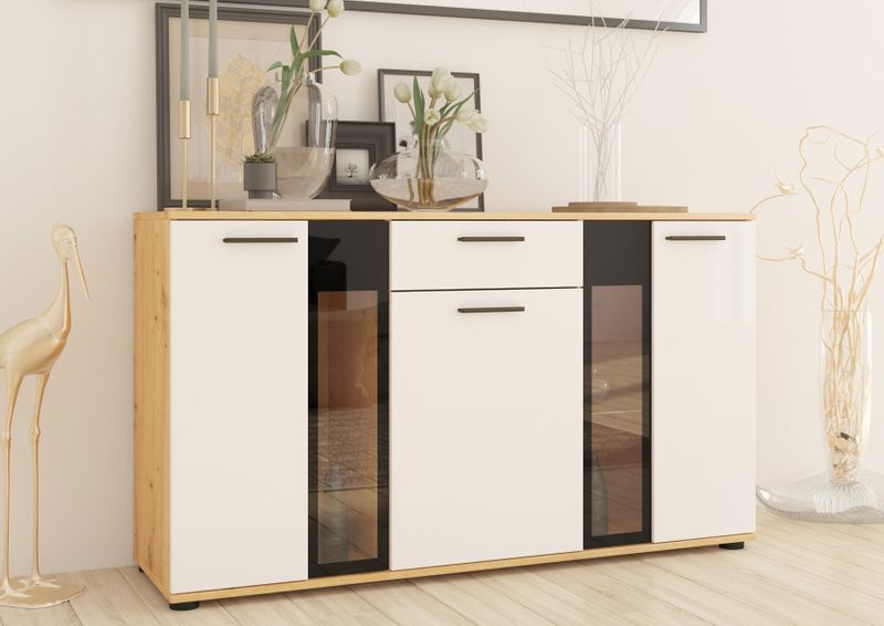 Komoda SALSO 140 cm biała oświetlenie led szafka regał meble do salonu zdjęcie 3