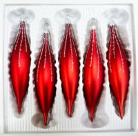 Bombki szklane sople 5 sztuk Ręcznie zdobione. Produkt polski (czerwony)