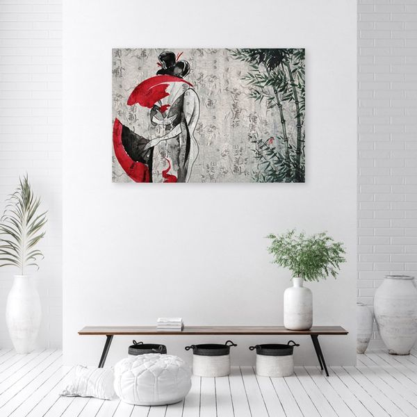 Emaga Obraz na płótnie, Japońska gejsza z wachlarzem - 90x60 zdjęcie 2