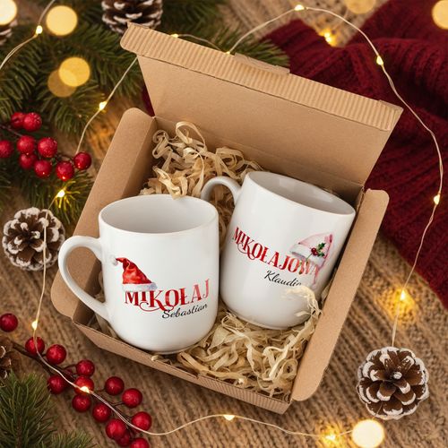 ZESTAW kubków z NADRUKIEM na MIKOŁAJKI dla PARY, ŚWIĄTECZNE kubki, PREZENT na Arena.pl
