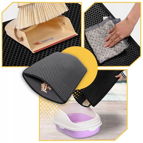 Mata pod KUWETĘ dla kota Dwuwarstwowa PODKŁADKA wycieraczka czarna XXL na Arena.pl