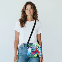 Torebka Na Ramię z Motywem Papugi i Fioletową Ekoskórą – Handmade