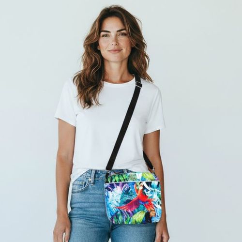 Torebka Na Ramię z Motywem Papugi i Fioletową Ekoskórą – Handmade na Arena.pl