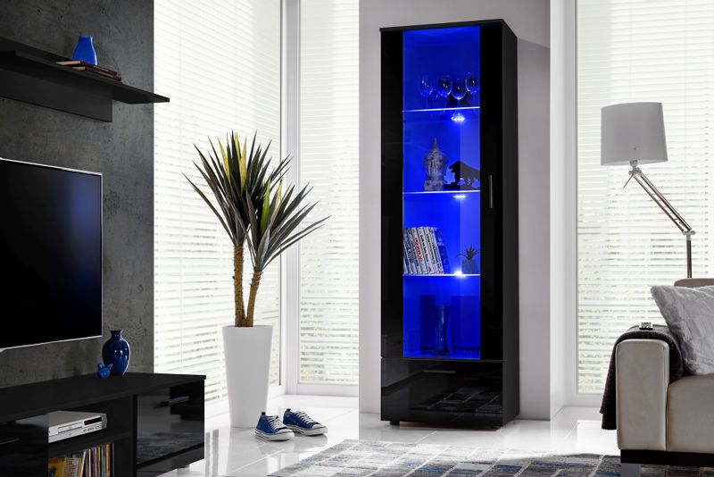 Pan Igiełka Meblościanka LED RGB Czarny Biały Dąb Wotan Zestaw Mebli zdjęcie 3