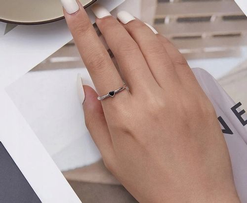 Pierścionek Czarne Serce srebro regulowany s925 +pudełko na Arena.pl