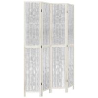 Parawan pokojowy, 4-panelowy, biały, lite drewno paulowni