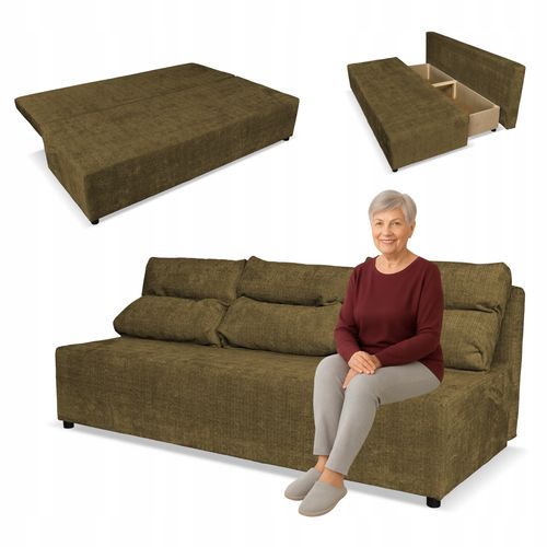 Kanapa sofa KIMO funkcja spania pojemnik Family Meble Ramona brązowy welur na Arena.pl