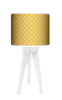 Lampa stołowa - trójnóg drewniana mała - Kropeczki żółte