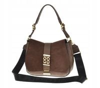 Laura Biaggi - torebka listonoszka klapka z ozdobą brązowy mat + zamsz F299