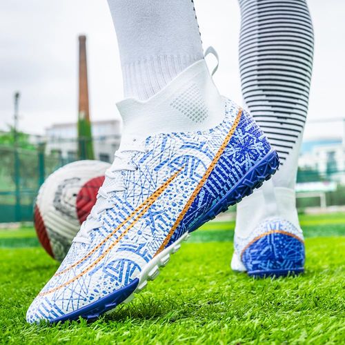 Buty piłkarskie turfy męskie korki ze skarpetą biało-niebieskie r. 46 na Arena.pl