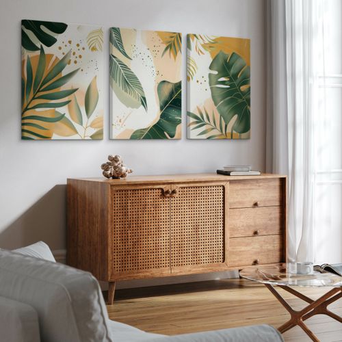 Obrazy Na Płótnie Set Boho Liście Tropikalne Monstery Bananowce 90cm x 40cm na Arena.pl