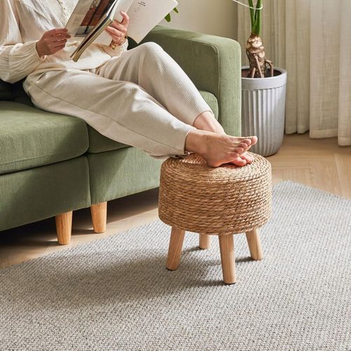 Naturalny Podnóżek Pufa Stołek Taboret Okrągły 32x32cm na Arena.pl