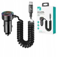 ŁADOWARKA SAMOCHODOWA 2XUSB-C 1XUSB-A 60W Z KABLEM SPRĘŻYNOWYM FAST CHARGE