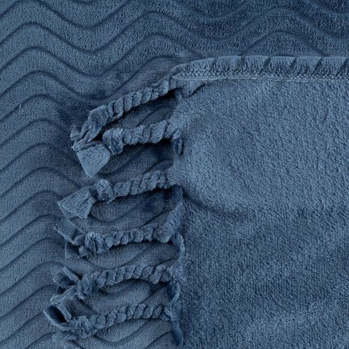 Koc flano z frędzlami EMMA 150X200 granatowy na Arena.pl